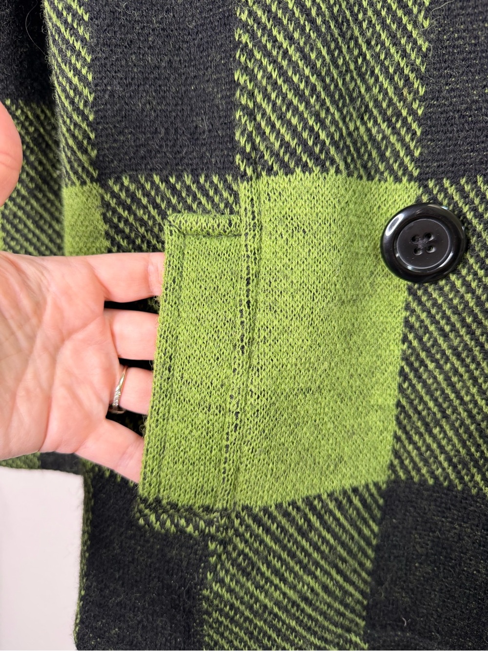 Vintage Keren Hart 100% Wool Green Buffalo Plaid l Double-Breasted Peacoat - S - Picture 6 of 8